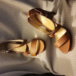 Nine West Brown Leather Heeled Sandals